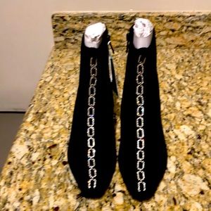 Impo black booties faux suede with embellished bling! Never worn. In box, size 7